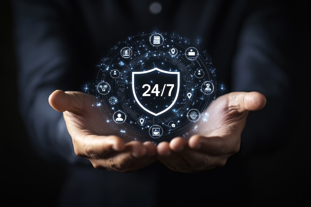 24-hour business support featuring a secure shield and network protection against viruses